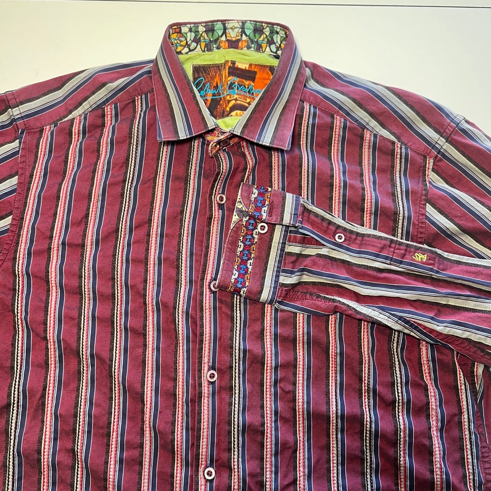 Robert Graham Men's Burgundy Striped Long‎ Sleeve Button Down Shirt